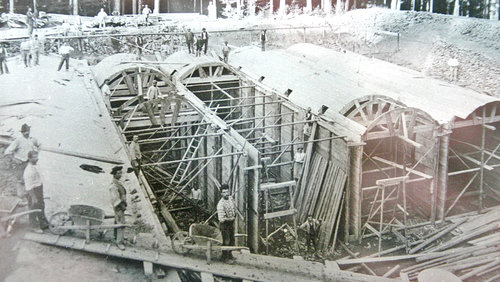 Ansicht von 1874: Bau des Reservoirs Sonnenberg.